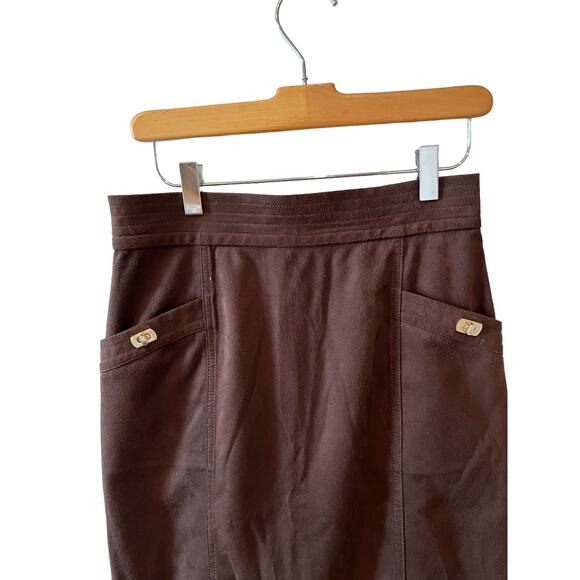 J McLaughlin Rowena Skirt Mocha Chocolate Brown Faux Suede 4 - Picture 4 of 8